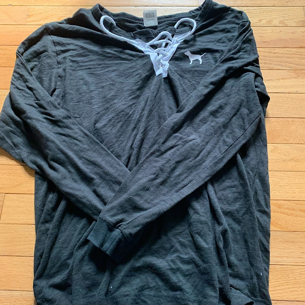 Pink tie front long sleeve tee